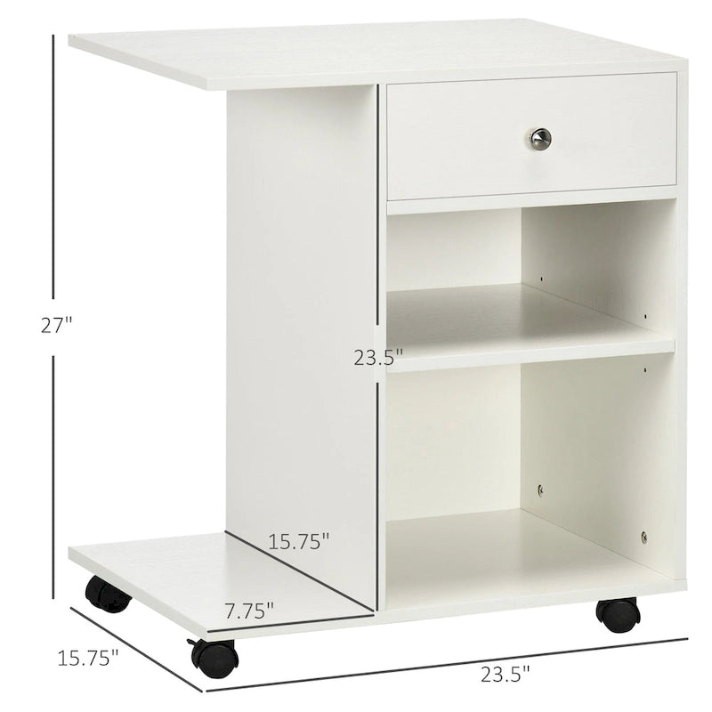 Mobile Printer Stand, Rolling File Cabinet Cart with Wheels, Adjustable Shelf, Drawer and CPU Stand, White