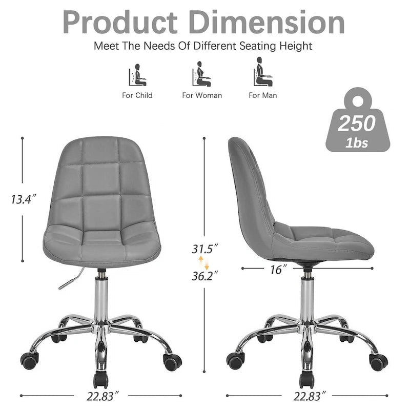 Javlergo Armless Home Office Chair, Height Adjustable Computer Desk Chair with Wheels