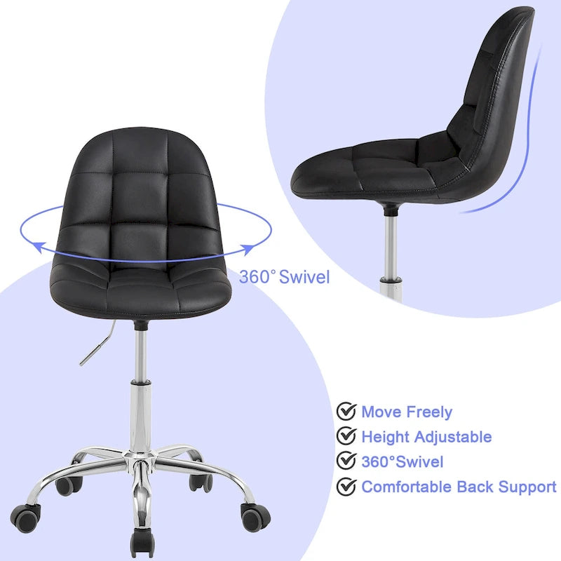 Javlergo Armless Home Office Chair, Height Adjustable Computer Desk Chair with Wheels