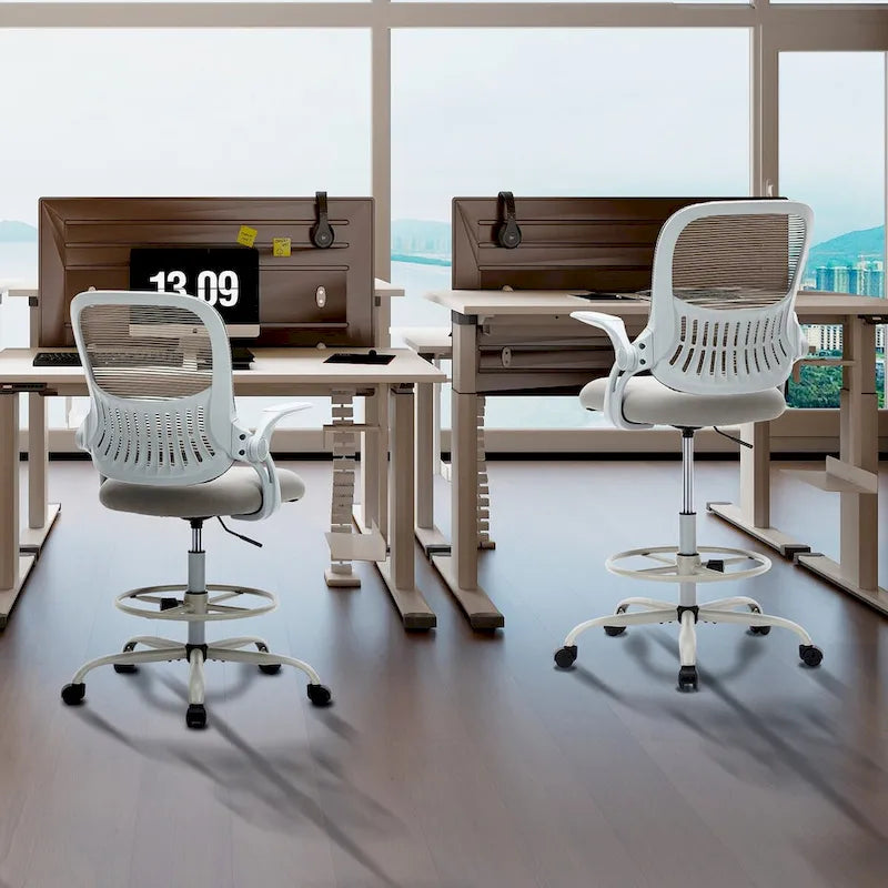 Drafting Tall Office Chair Ergonomic High Desk Chair with Flip-up Armrests