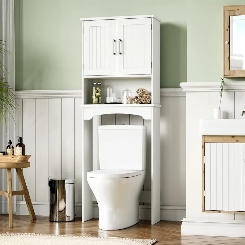 Over The Toilet Storage Cabinet with Double Doors and Anti-Tip Device