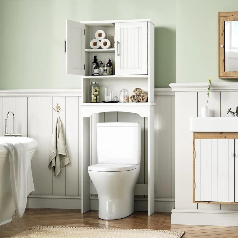 Over The Toilet Storage Cabinet with Double Doors and Anti-Tip Device