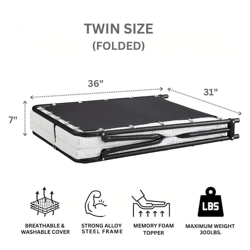 Nautica Home Gellux Cooling Gel Foam Folding Steel Frame Guest Bed