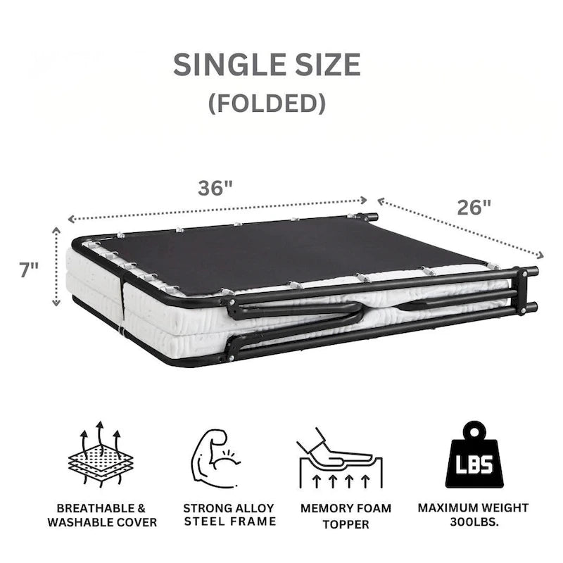 Nautica Home Gellux Cooling Gel Foam Folding Steel Frame Guest Bed