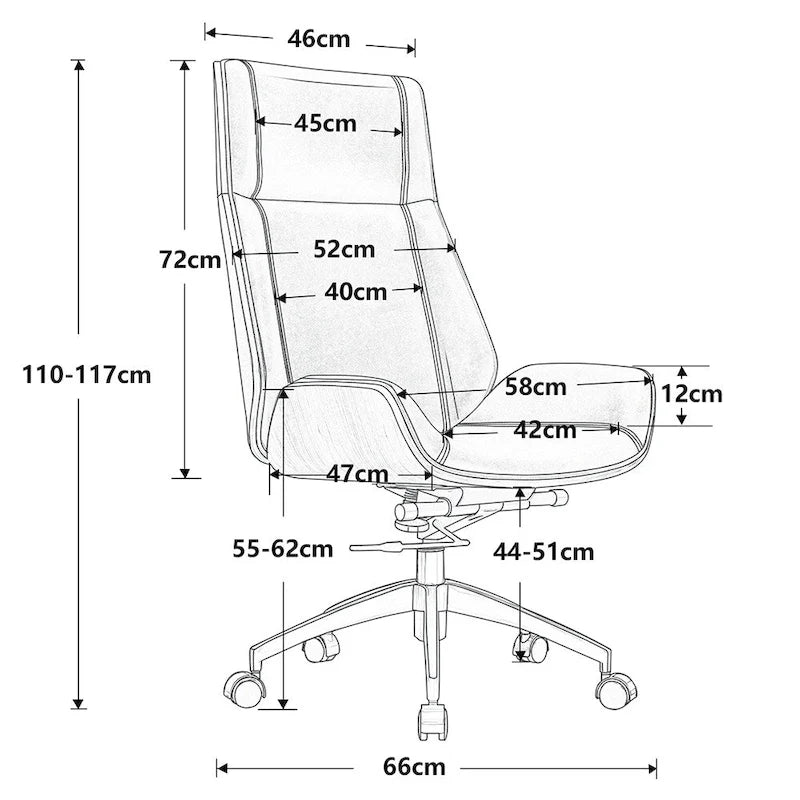Genuine Leather High Back Executive Office Chair in Solid Walnut Wood