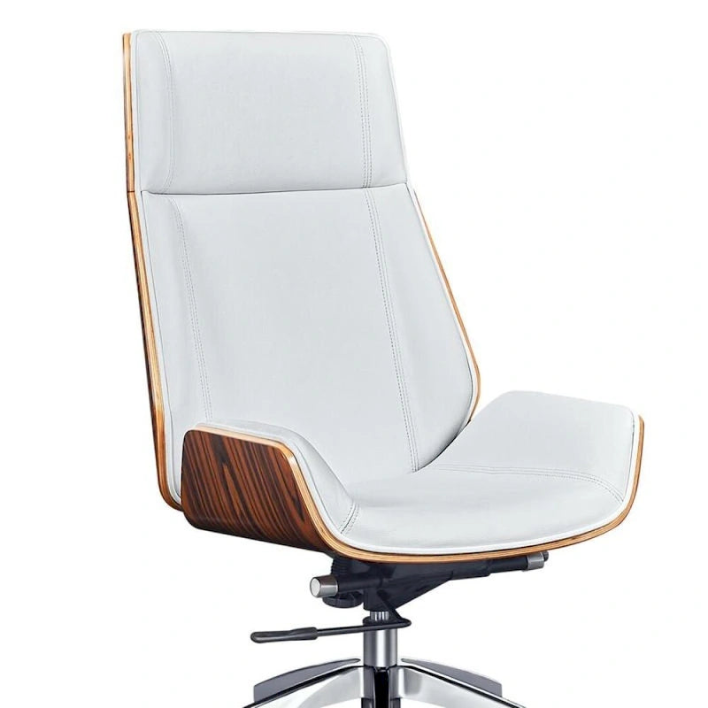 Genuine Leather High Back Executive Office Chair in Solid Walnut Wood