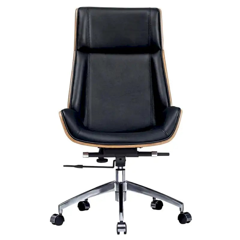 Genuine Leather High Back Executive Office Chair in Solid Walnut Wood