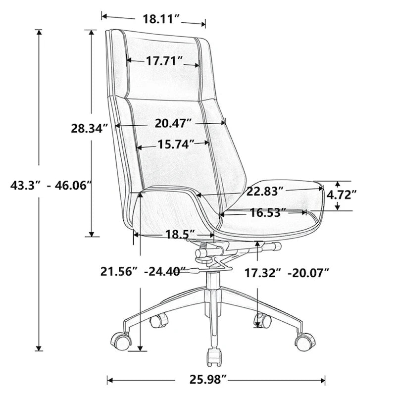 Genuine Leather High Back Executive Office Chair in Solid Walnut Wood