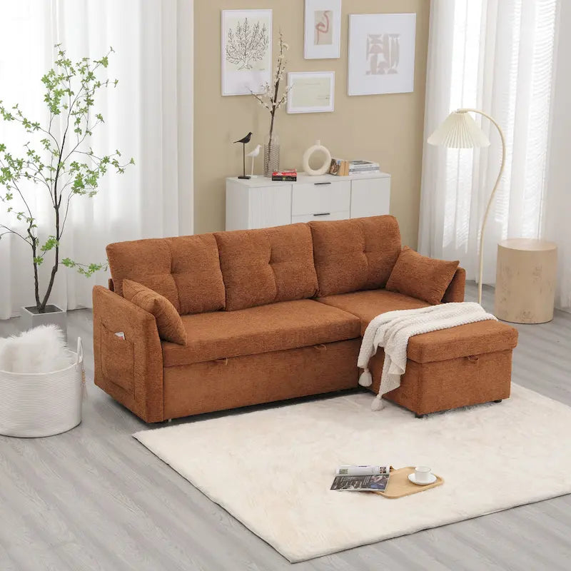 The U-shaped sofa can be turned into a recliner with a storage function