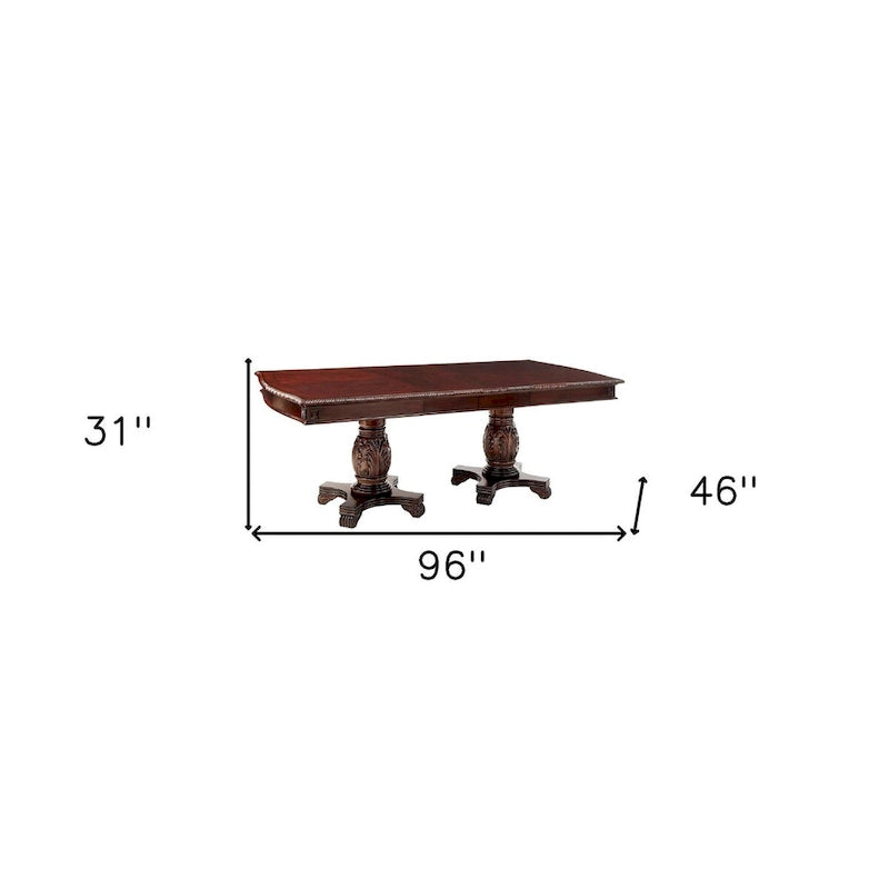96 Dark Brown Solid Wood And Solid Manufactured Wood Double Pedestal Base Dining Table