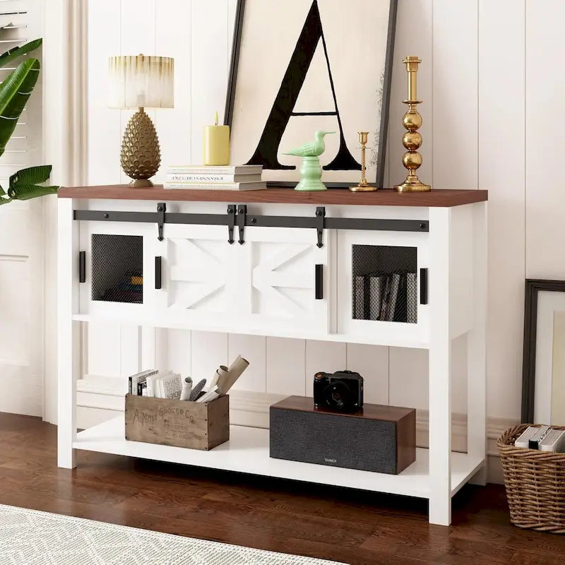 Farmhouse & Industrial Rustic Console Table with Shelf