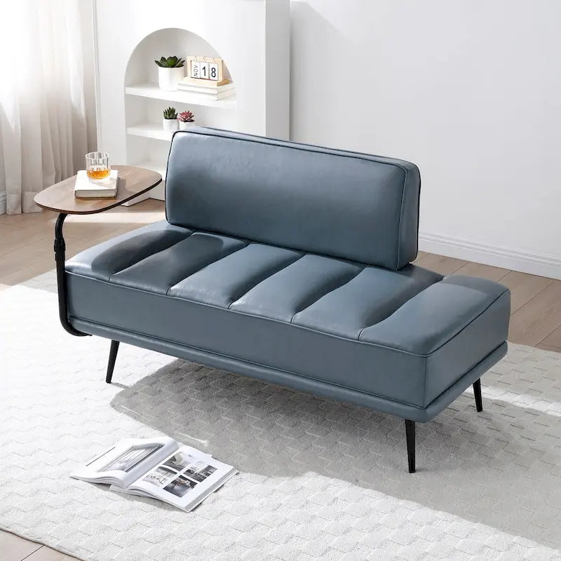 56.3Width End of Bed Bench,Faux Leather Upholstered With side table,360-degree Swivel tray couch,Entryway Ottoman,Metal Legs