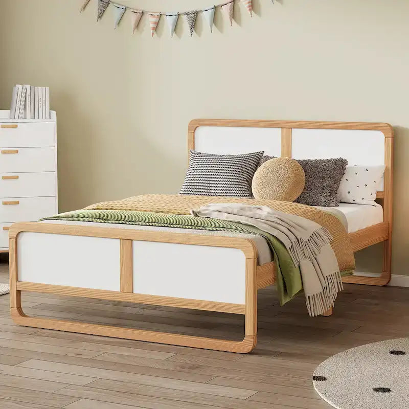 Modern Style Solid Wood Platform Bed for Kids, Teens, Adults