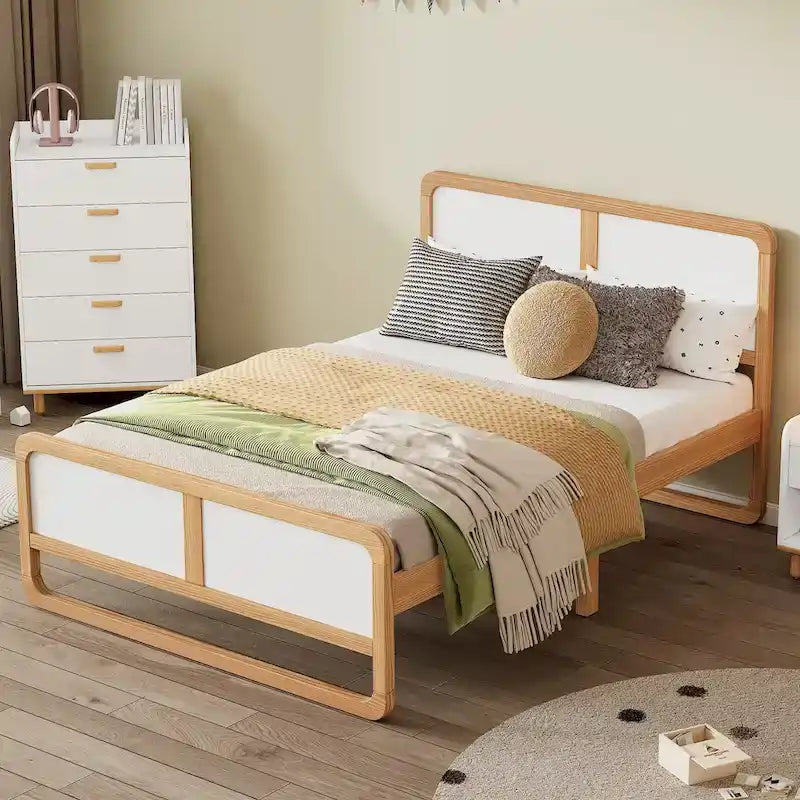 Modern Style Solid Wood Platform Bed for Kids, Teens, Adults