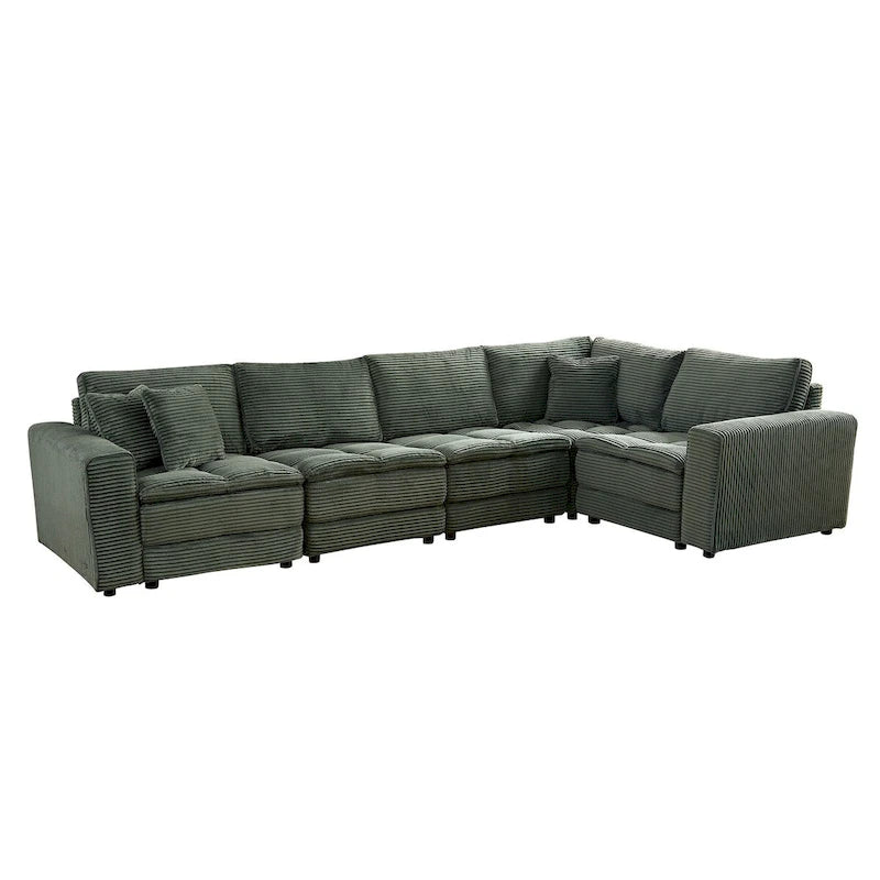Modular L-Shaped Sectional Sofa, Detachable Cushions, Soft Corduroy Upholstery