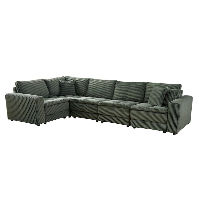 Modular L-Shaped Sectional Sofa, Detachable Cushions, Soft Corduroy Upholstery