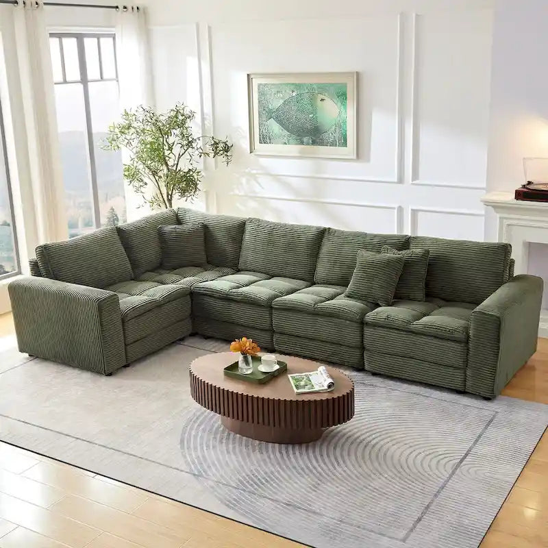 Modular L-Shaped Sectional Sofa, Detachable Cushions, Soft Corduroy Upholstery