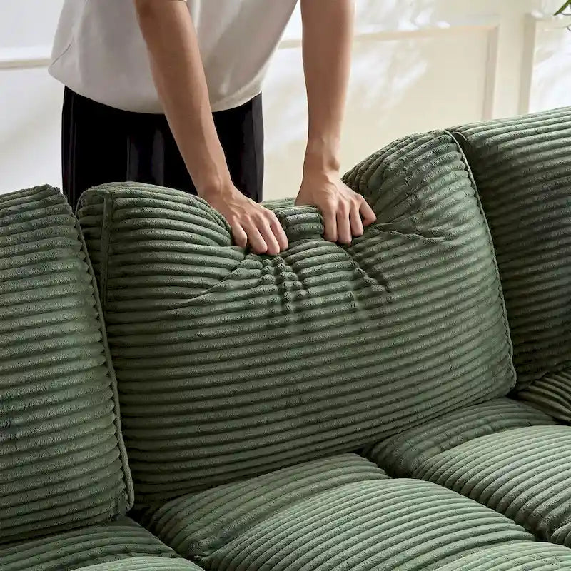 Modular L-Shaped Sectional Sofa, Detachable Cushions, Soft Corduroy Upholstery
