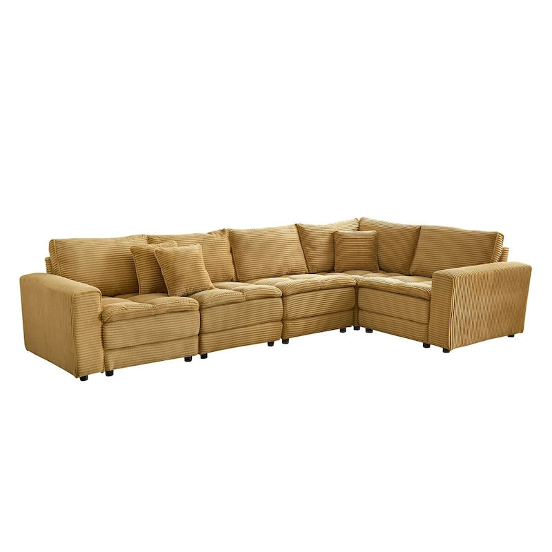 Modular L-Shaped Sectional Sofa, Detachable Cushions, Soft Corduroy Upholstery
