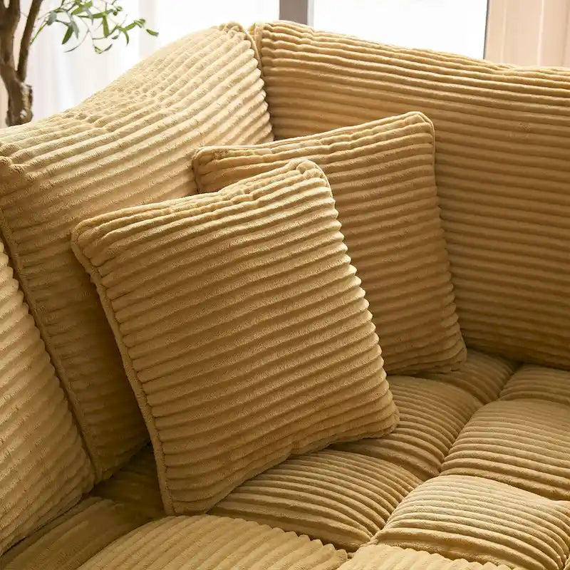 Modular L-Shaped Sectional Sofa, Detachable Cushions, Soft Corduroy Upholstery