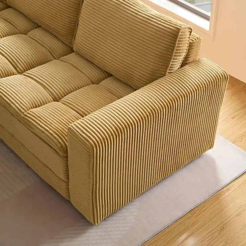 Modular L-Shaped Sectional Sofa, Detachable Cushions, Soft Corduroy Upholstery