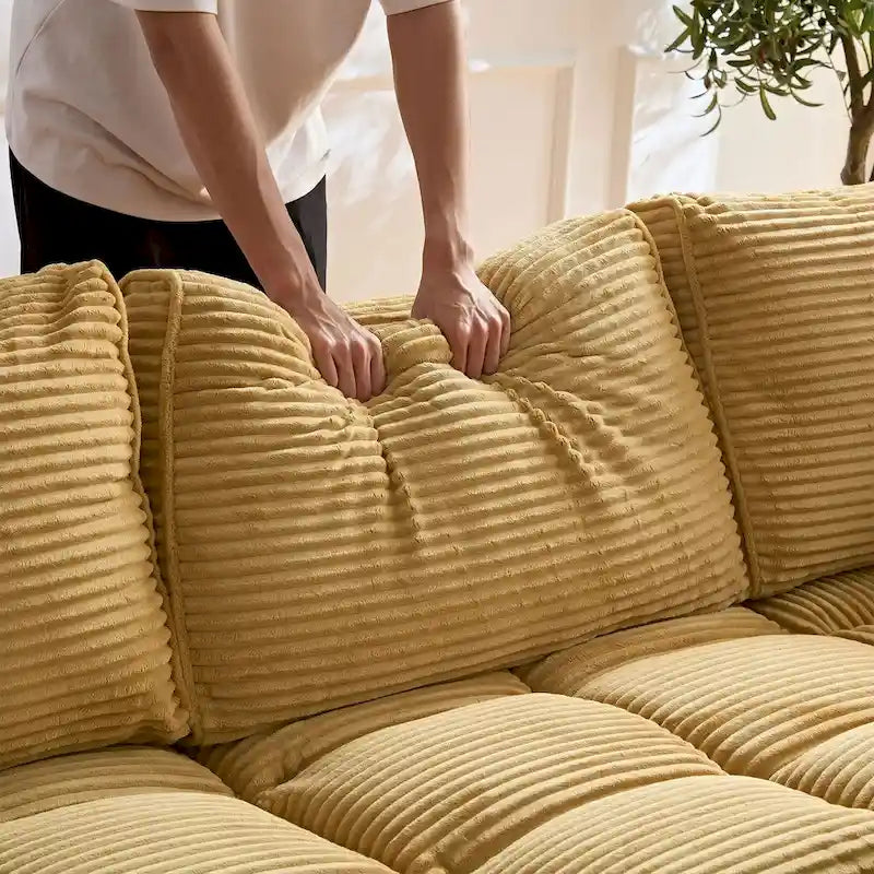 Modular L-Shaped Sectional Sofa, Detachable Cushions, Soft Corduroy Upholstery