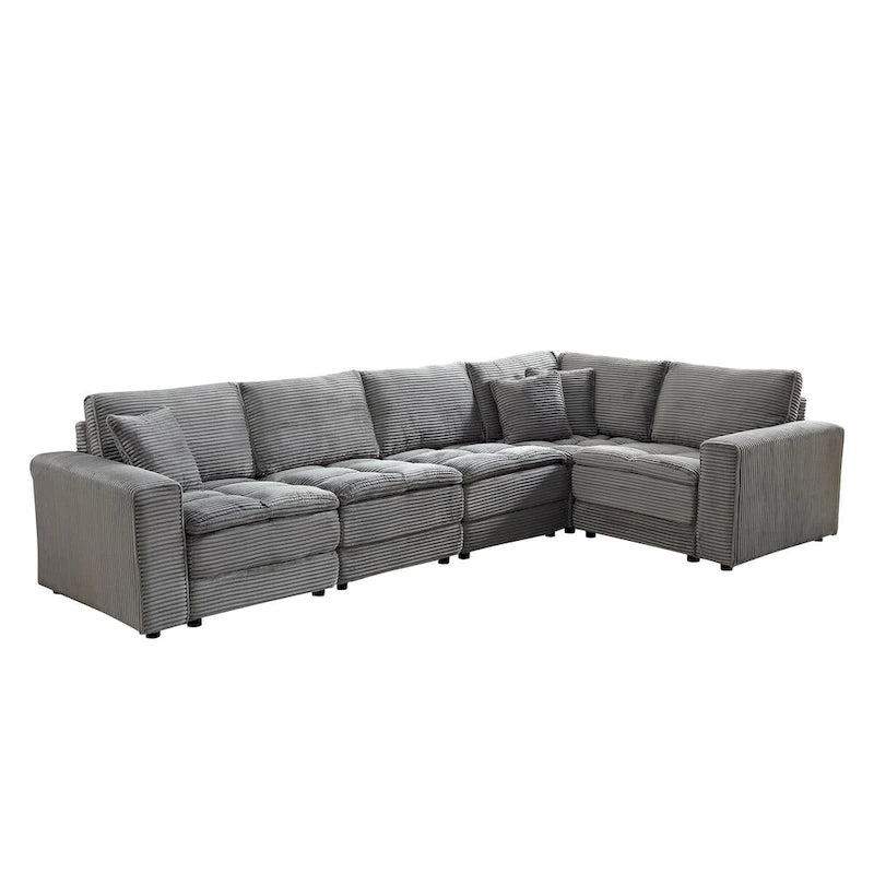 Modular L-Shaped Sectional Sofa, Detachable Cushions, Soft Corduroy Upholstery