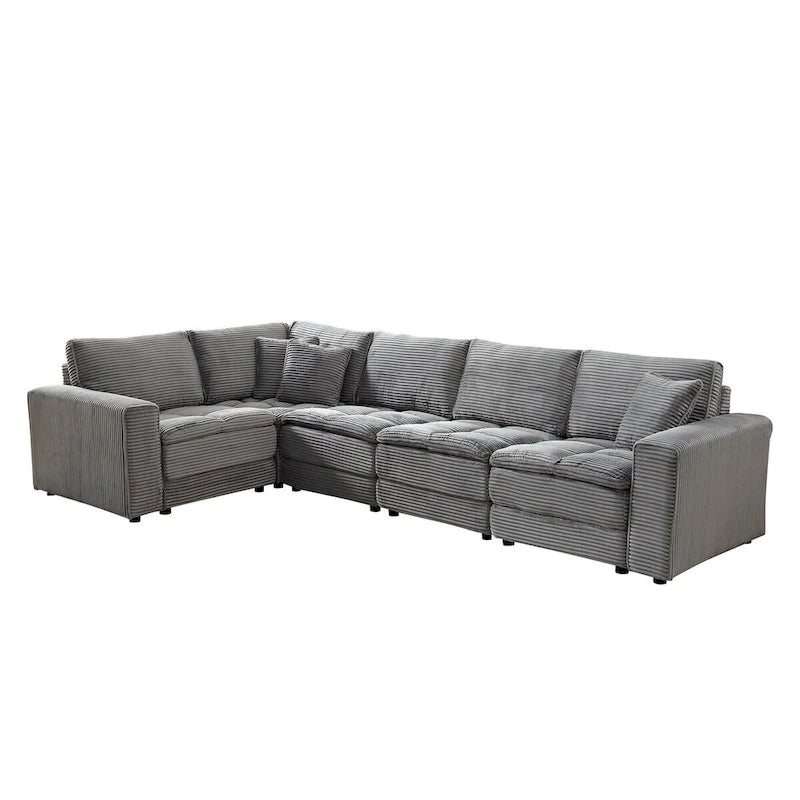 Modular L-Shaped Sectional Sofa, Detachable Cushions, Soft Corduroy Upholstery