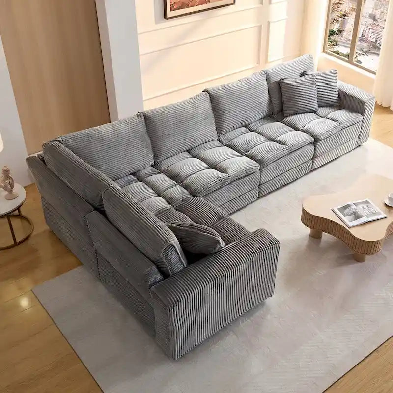 Modular L-Shaped Sectional Sofa, Detachable Cushions, Soft Corduroy Upholstery