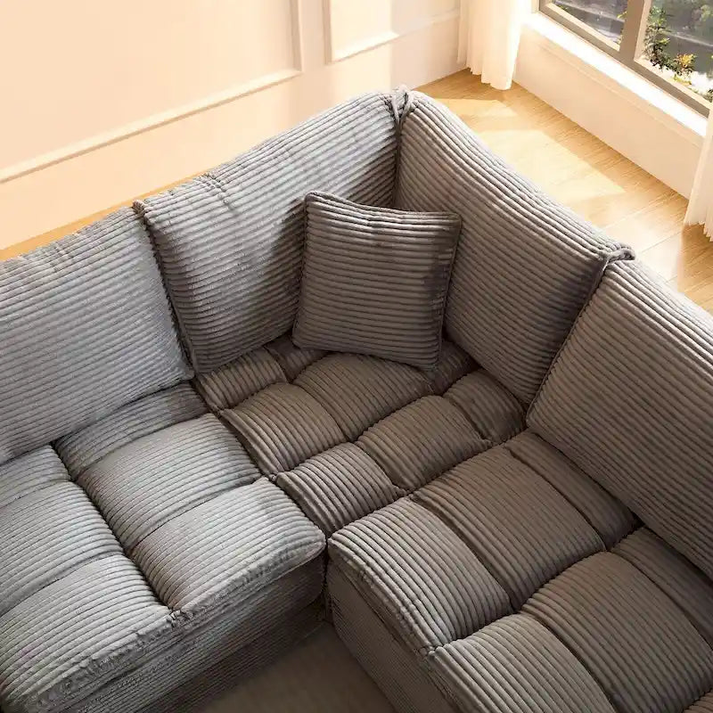 Modular L-Shaped Sectional Sofa, Detachable Cushions, Soft Corduroy Upholstery