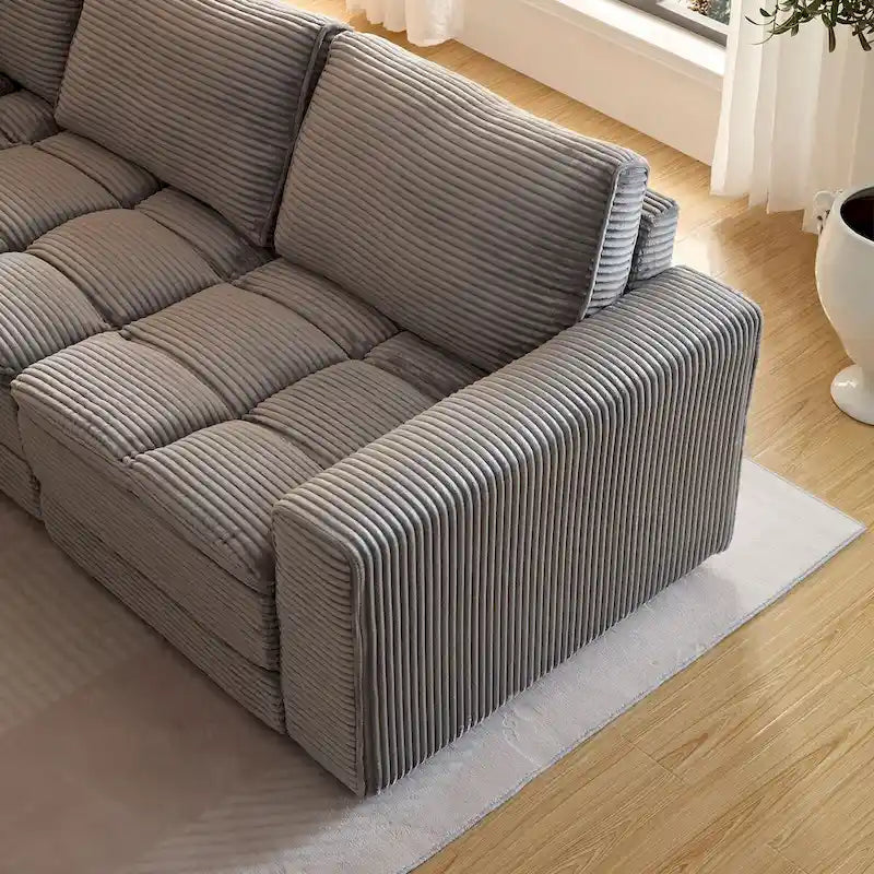 Modular L-Shaped Sectional Sofa, Detachable Cushions, Soft Corduroy Upholstery