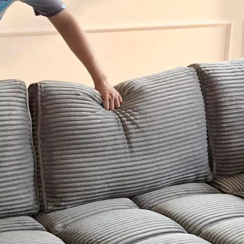 Modular L-Shaped Sectional Sofa, Detachable Cushions, Soft Corduroy Upholstery