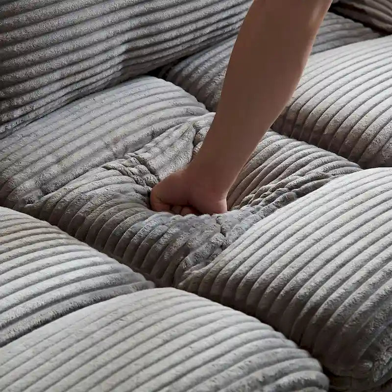 Modular L-Shaped Sectional Sofa, Detachable Cushions, Soft Corduroy Upholstery