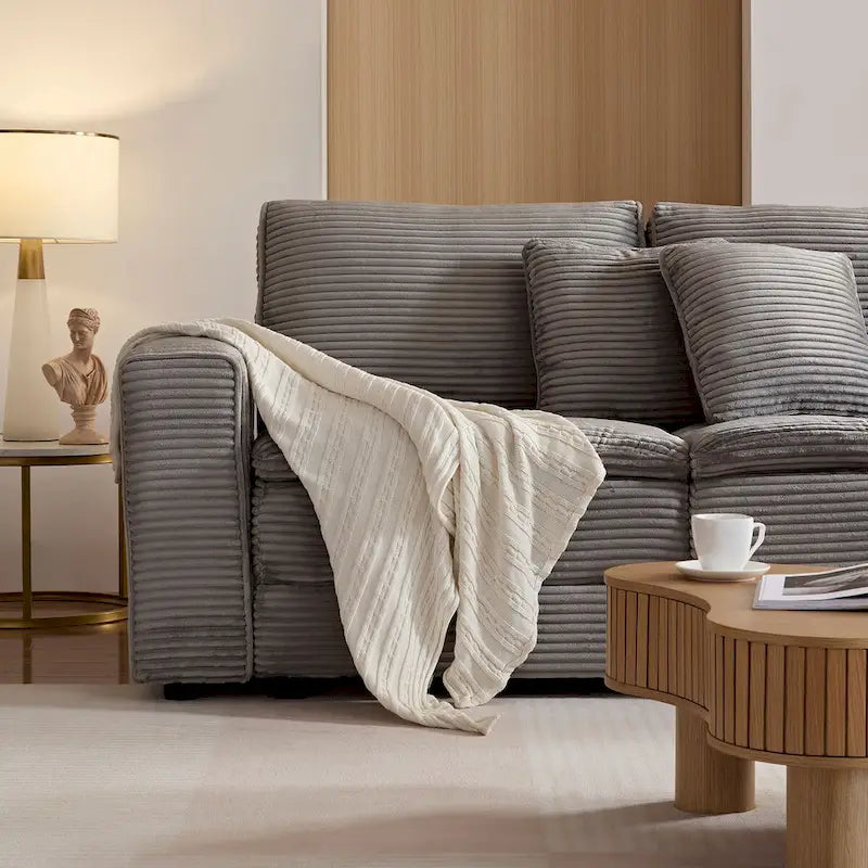 Modular L-Shaped Sectional Sofa, Detachable Cushions, Soft Corduroy Upholstery