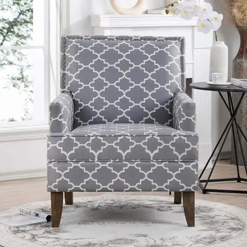 Fabric Upholstered Accent Chairs with Wood Legs