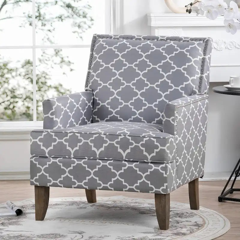 Fabric Upholstered Accent Chairs with Wood Legs