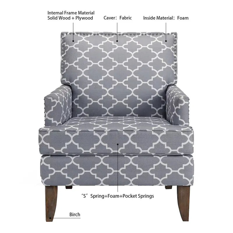Fabric Upholstered Accent Chairs with Wood Legs