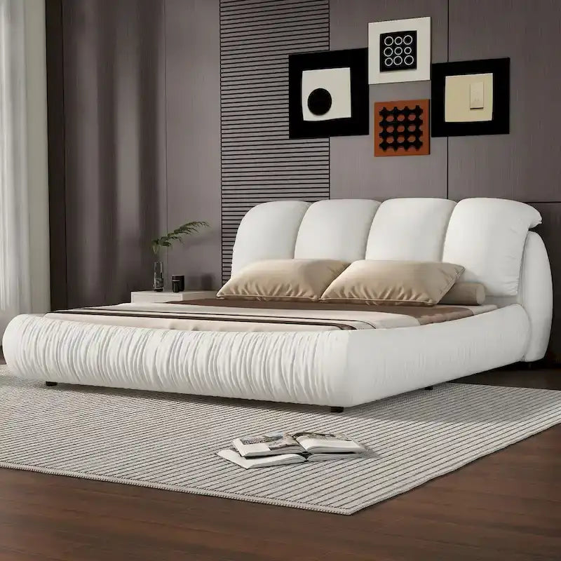 Queen Size Luxury Upholstered Bed With Thick Headboard, Vevet Queen Bed with Oversized Padded Backrest