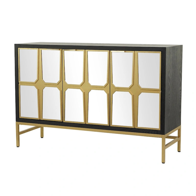 Wooden Room Cabinet with Mirrored Front - Gold or Black - Roche River Decor