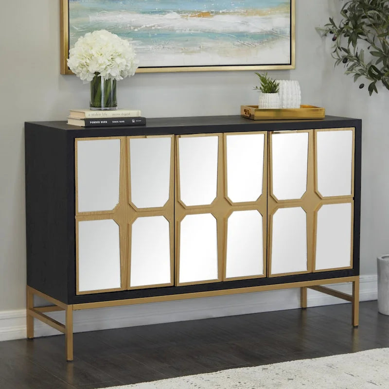 Wooden Room Cabinet with Mirrored Front - Gold or Black - Roche River Decor