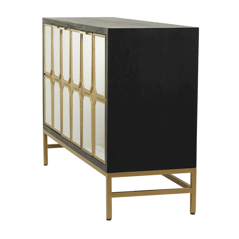 Wooden Room Cabinet with Mirrored Front - Gold or Black - Roche River Decor