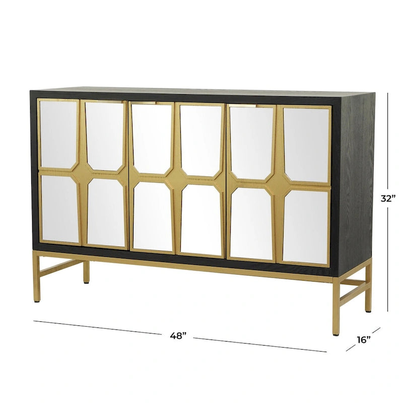 Wooden Room Cabinet with Mirrored Front - Gold or Black - Roche River Decor