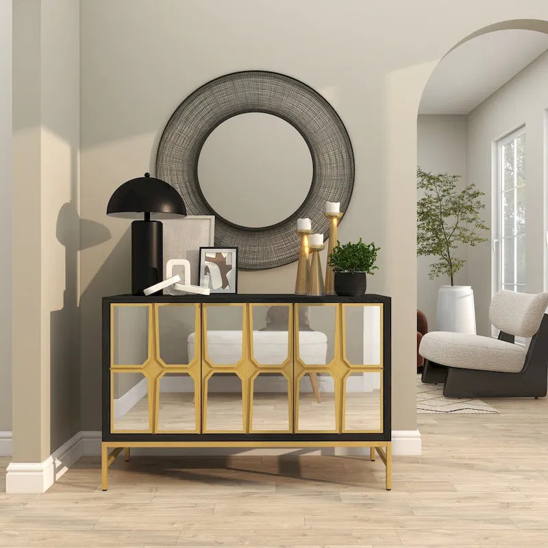 Wooden Room Cabinet with Mirrored Front - Gold or Black - Roche River Decor