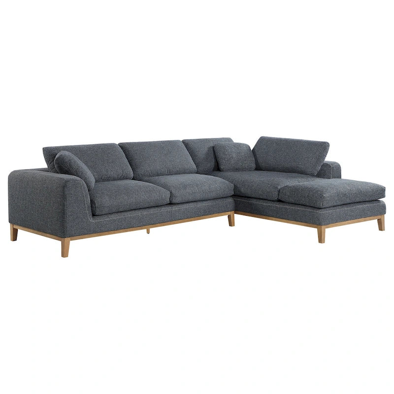 2 Piece L Shaped Modular Sectional Sofa with 2 Pillows, Woven Gray Fabric